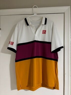 UNIQLO Men’s Colorblock Polo — White, Purple & Mustard